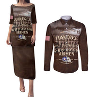 Remembering Tuskegee Airmen Couples Matching Puletasi and Long Sleeve Button Shirt Heroes of the 332nd Squadron Retro Style - Wonder Print Shop