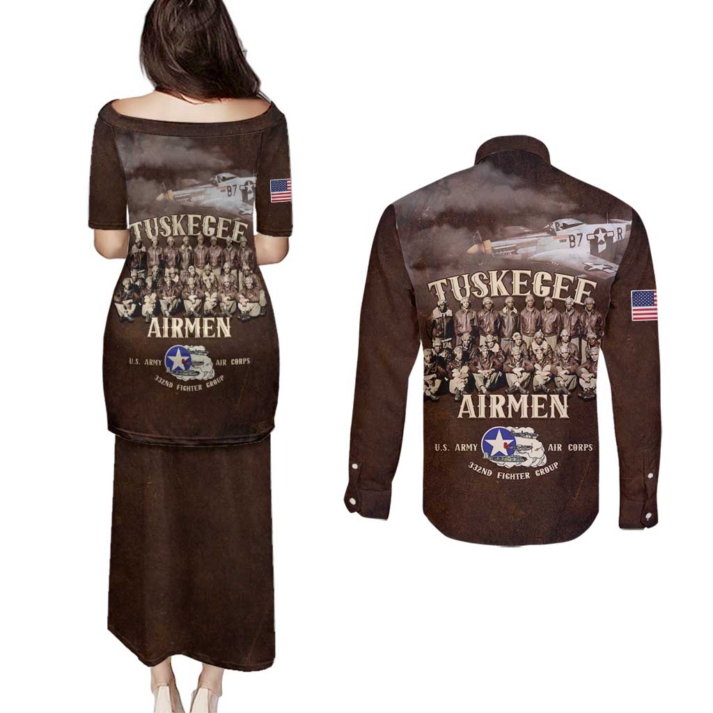 Remembering Tuskegee Airmen Couples Matching Puletasi and Long Sleeve Button Shirt Heroes of the 332nd Squadron Retro Style - Wonder Print Shop