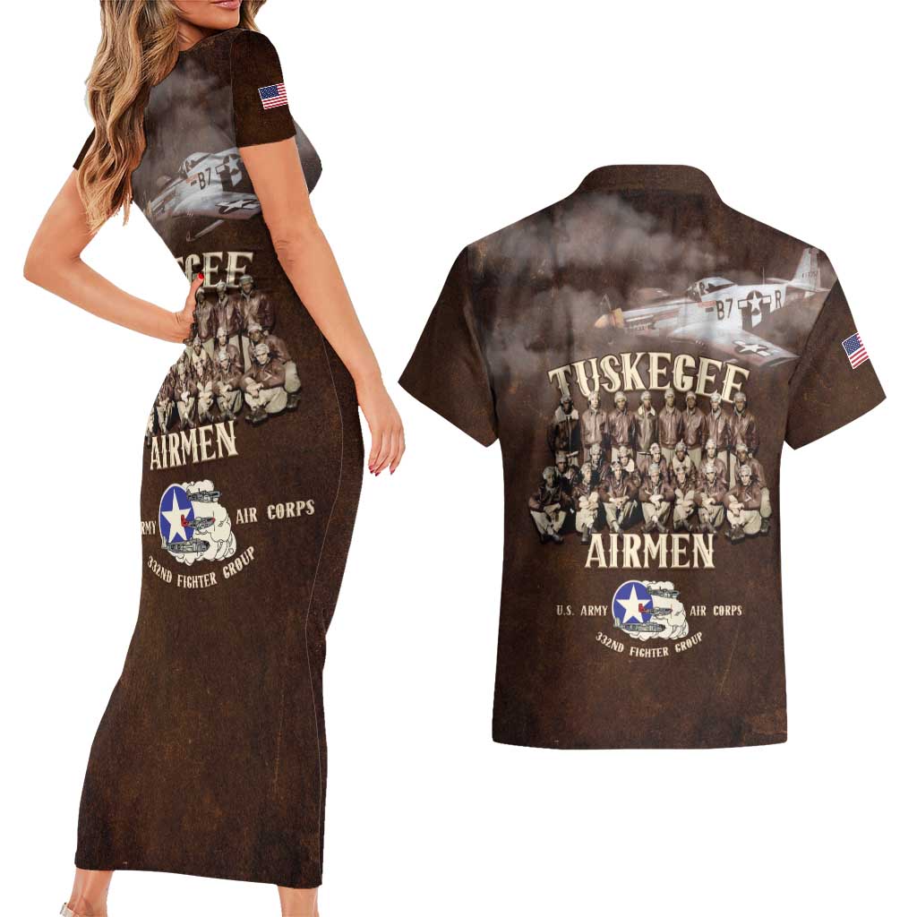Remembering Tuskegee Airmen Couples Matching Short Sleeve Bodycon Dress and Hawaiian Shirt Heroes of the 332nd Squadron Retro Style - Wonder Print Shop