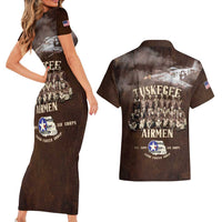 Remembering Tuskegee Airmen Couples Matching Short Sleeve Bodycon Dress and Hawaiian Shirt Heroes of the 332nd Squadron Retro Style - Wonder Print Shop