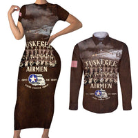 Remembering Tuskegee Airmen Couples Matching Short Sleeve Bodycon Dress and Long Sleeve Button Shirt Heroes of the 332nd Squadron Retro Style - Wonder Print Shop