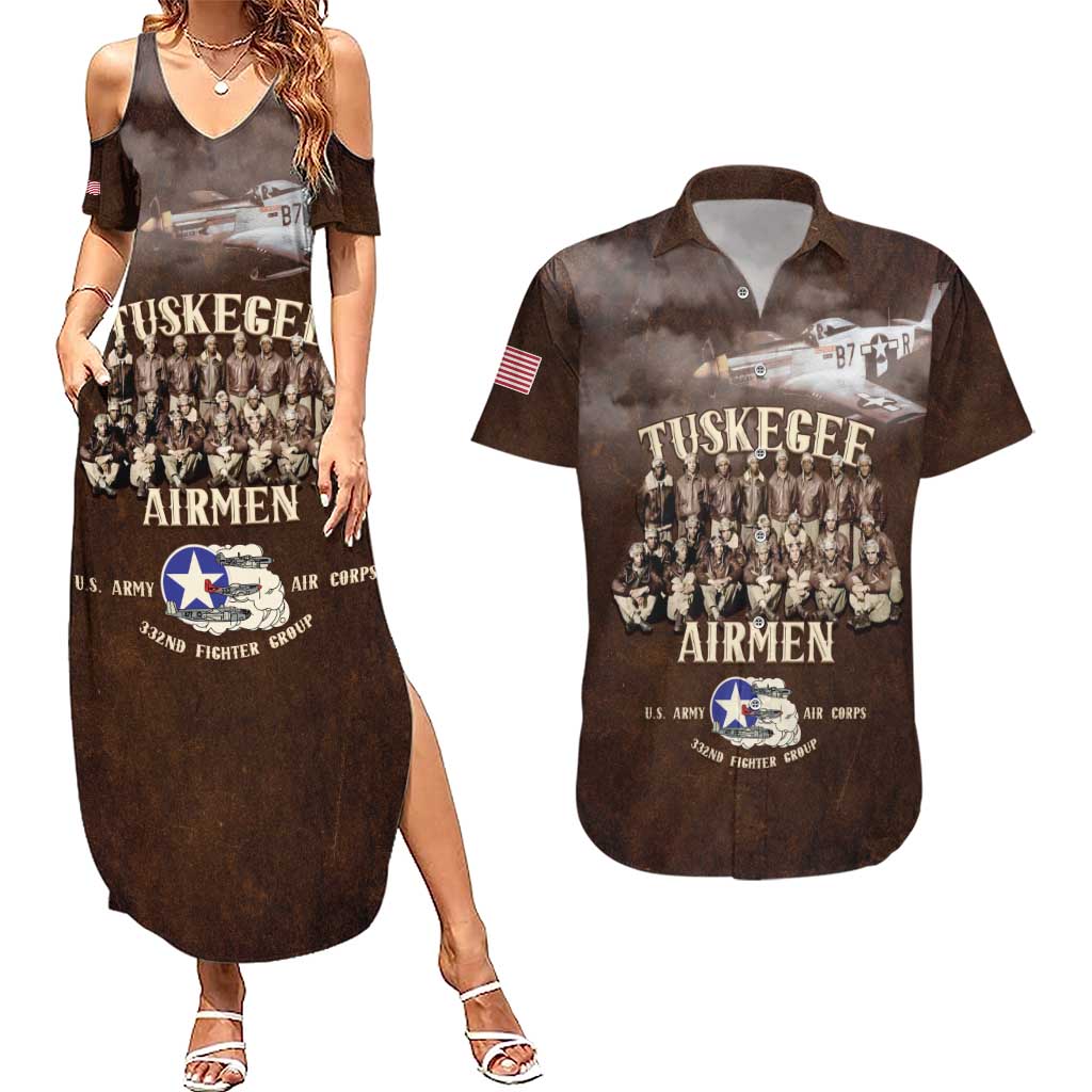 Remembering Tuskegee Airmen Couples Matching Summer Maxi Dress and Hawaiian Shirt Heroes of the 332nd Squadron Retro Style - Wonder Print Shop
