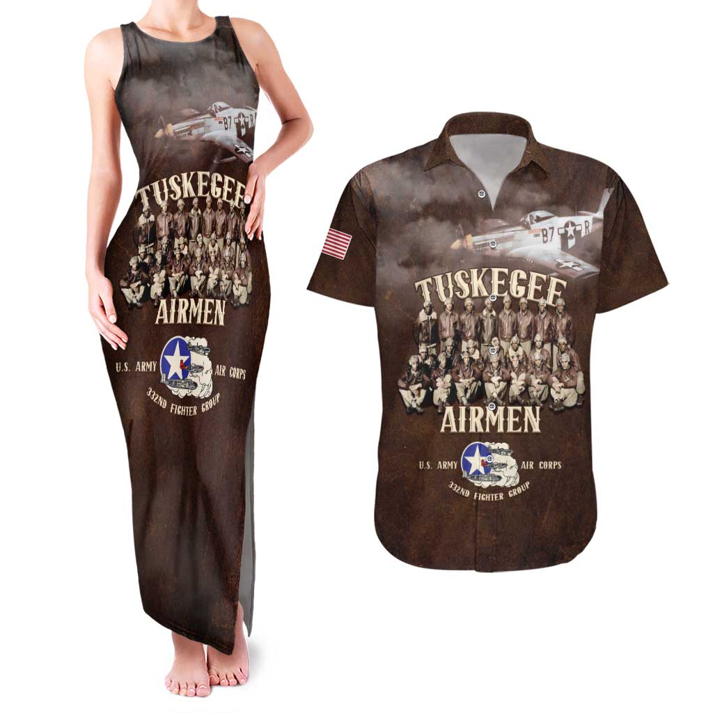 Remembering Tuskegee Airmen Couples Matching Tank Maxi Dress and Hawaiian Shirt Heroes of the 332nd Squadron Retro Style - Wonder Print Shop