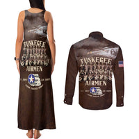 Remembering Tuskegee Airmen Couples Matching Tank Maxi Dress and Long Sleeve Button Shirt Heroes of the 332nd Squadron Retro Style - Wonder Print Shop