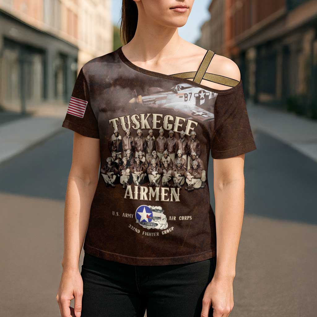 Remembering Tuskegee Airmen Cross Shoulder Shirt Heroes of the 332nd Squadron Retro Style - Wonder Print Shop