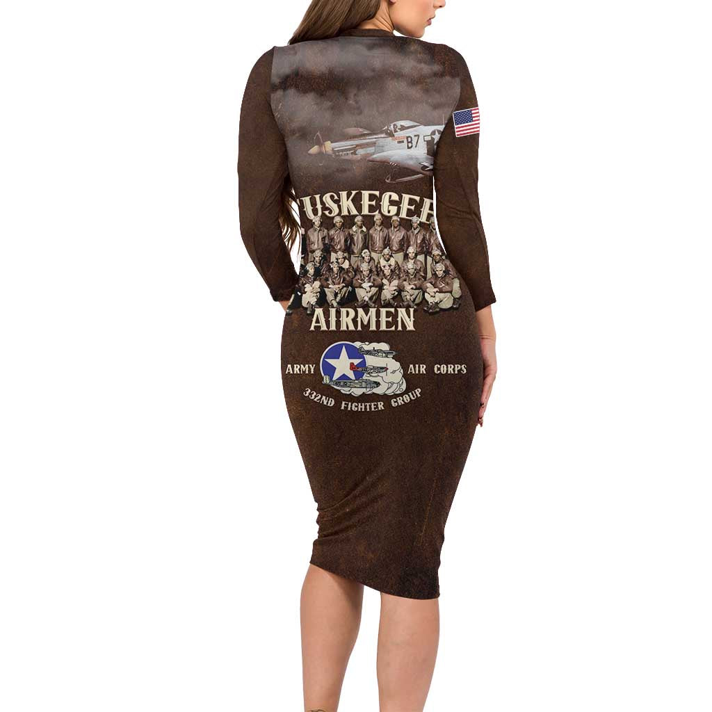 Remembering Tuskegee Airmen Family Matching Long Sleeve Bodycon Dress and Hawaiian Shirt Heroes of the 332nd Squadron Retro Style - Wonder Print Shop