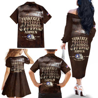 Remembering Tuskegee Airmen Family Matching Off The Shoulder Long Sleeve Dress and Hawaiian Shirt Heroes of the 332nd Squadron Retro Style - Wonder Print Shop