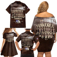 Remembering Tuskegee Airmen Family Matching Off Shoulder Short Dress and Hawaiian Shirt Heroes of the 332nd Squadron Retro Style - Wonder Print Shop