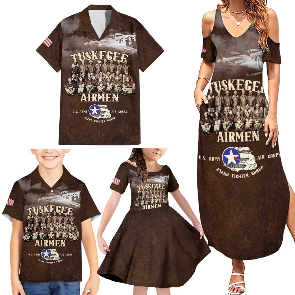 Remembering Tuskegee Airmen Family Matching Summer Maxi Dress and Hawaiian Shirt Heroes of the 332nd Squadron Retro Style - Wonder Print Shop