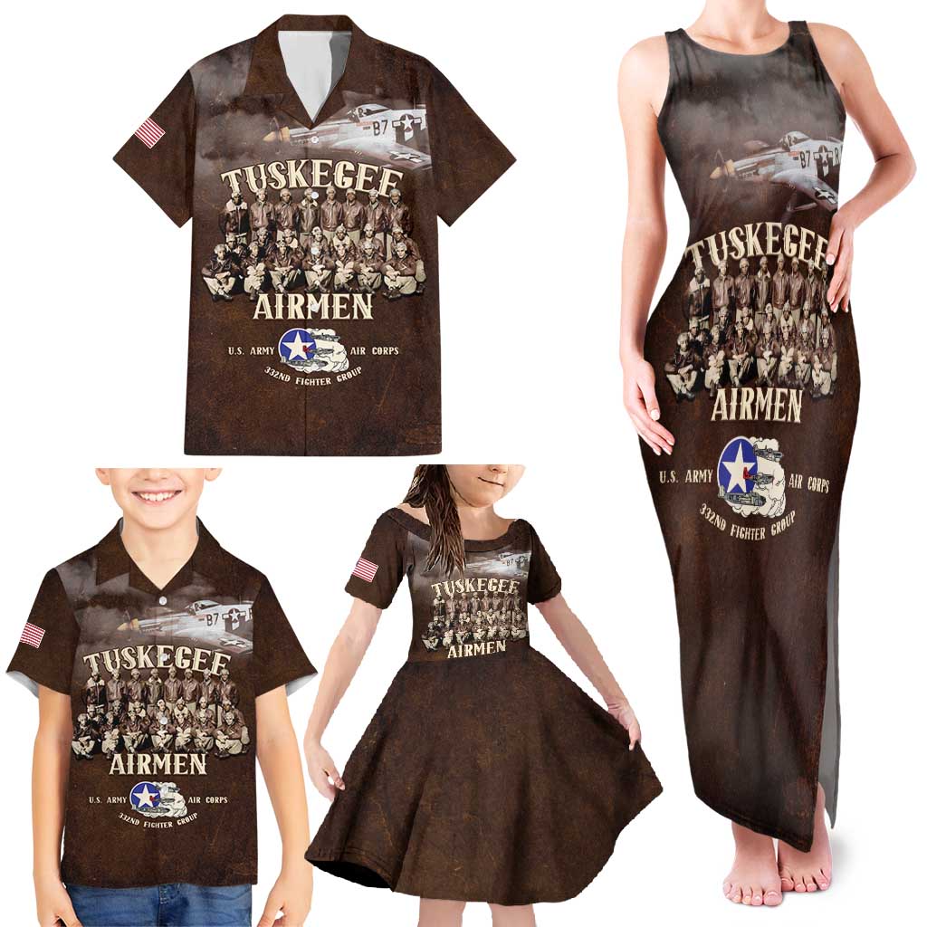 Remembering Tuskegee Airmen Family Matching Tank Maxi Dress and Hawaiian Shirt Heroes of the 332nd Squadron Retro Style - Wonder Print Shop