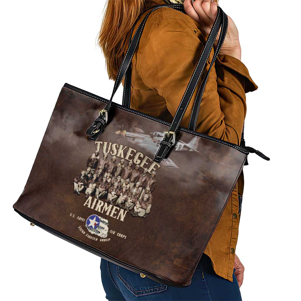 Remembering Tuskegee Airmen Leather Tote Bag Heroes of the 332nd Squadron Retro Style - Wonder Print Shop