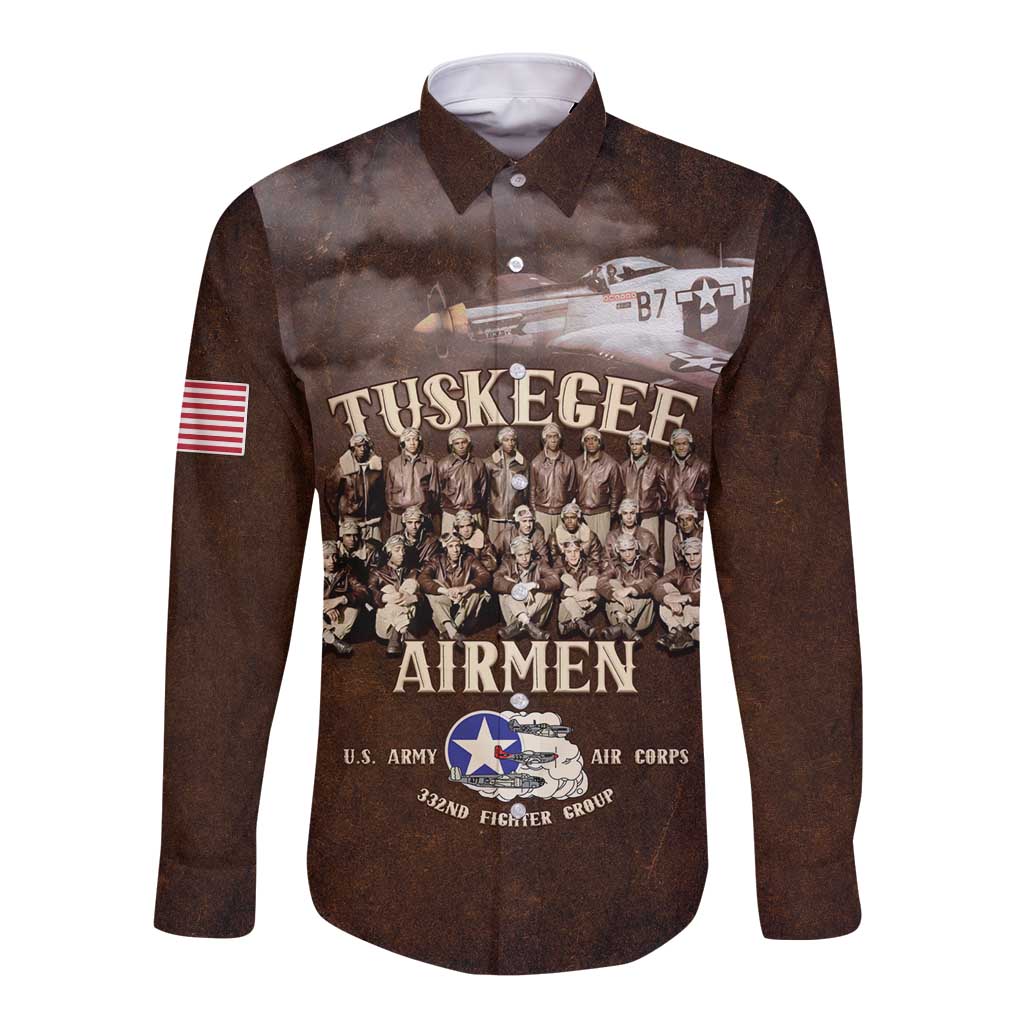 Remembering Tuskegee Airmen Long Sleeve Button Shirt Heroes of the 332nd Squadron Retro Style - Wonder Print Shop