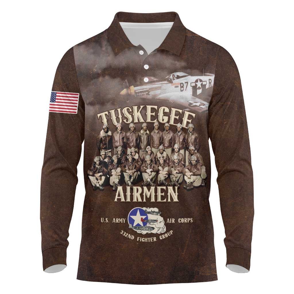 Remembering Tuskegee Airmen Long Sleeve Polo Shirt Heroes of the 332nd Squadron Retro Style - Wonder Print Shop