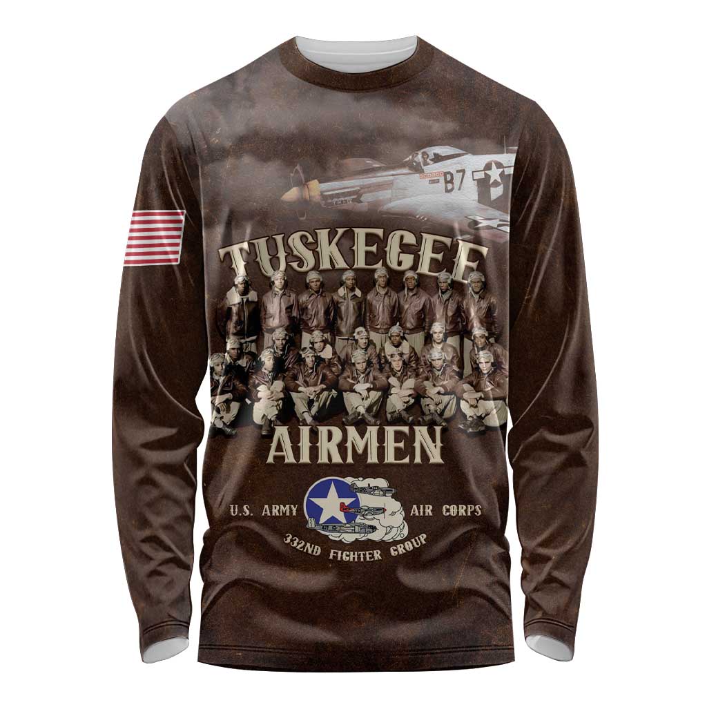 Remembering Tuskegee Airmen Long Sleeve Shirt Heroes of the 332nd Squadron Retro Style - Wonder Print Shop
