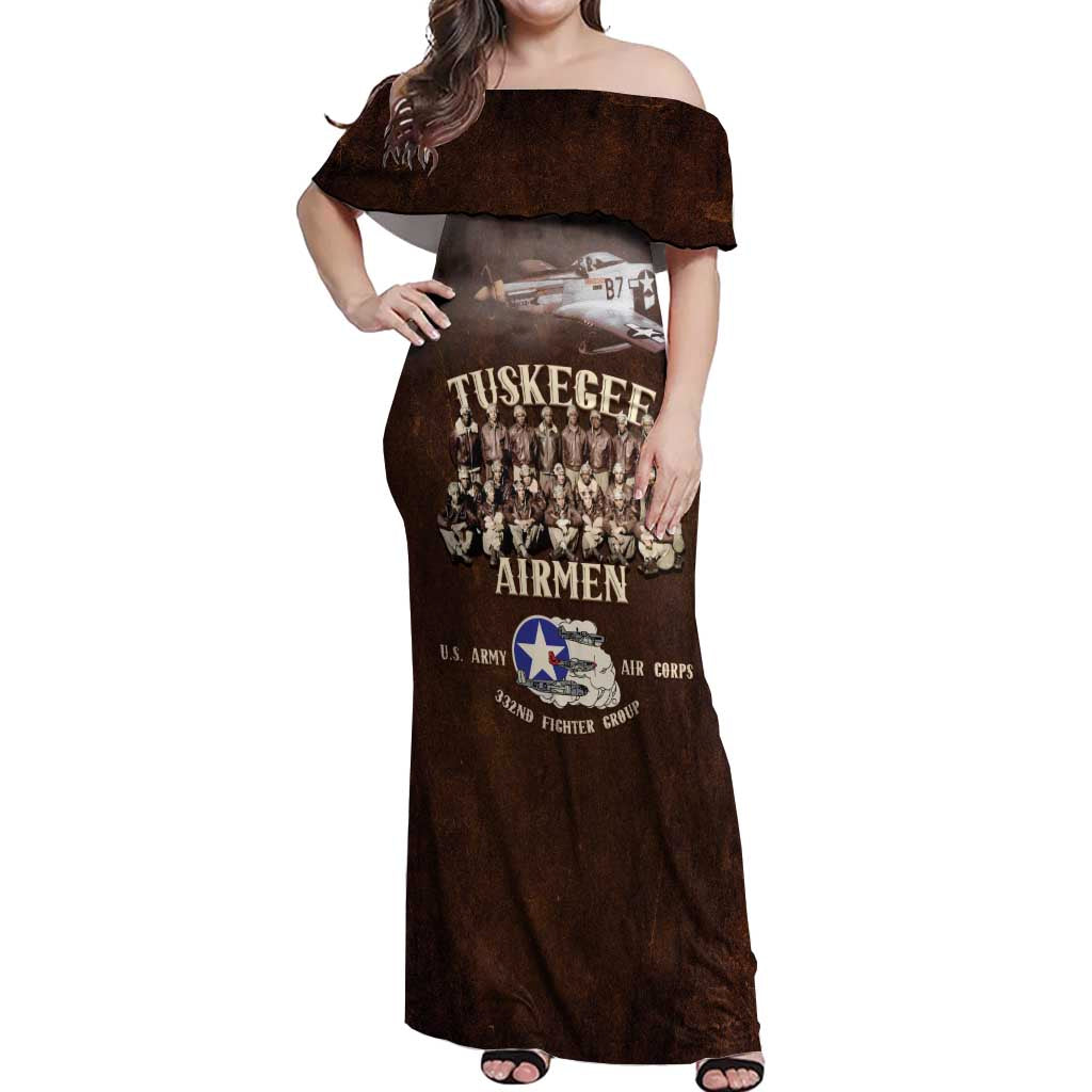Remembering Tuskegee Airmen Off Shoulder Maxi Dress Heroes of the 332nd Squadron Retro Style - Wonder Print Shop