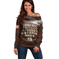 Remembering Tuskegee Airmen Off Shoulder Sweater Heroes of the 332nd Squadron Retro Style - Wonder Print Shop