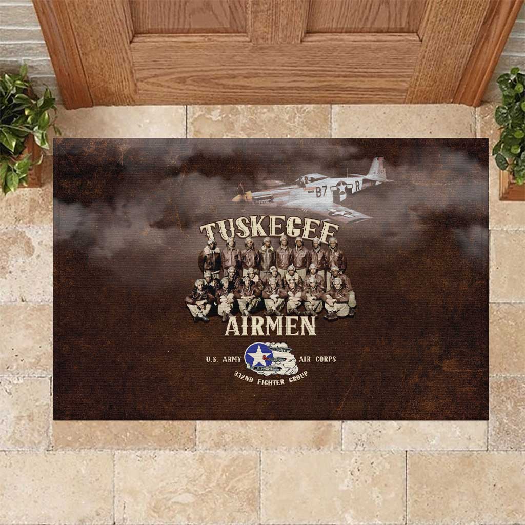 Remembering Tuskegee Airmen Rubber Doormat Heroes of the 332nd Squadron Retro Style - Wonder Print Shop