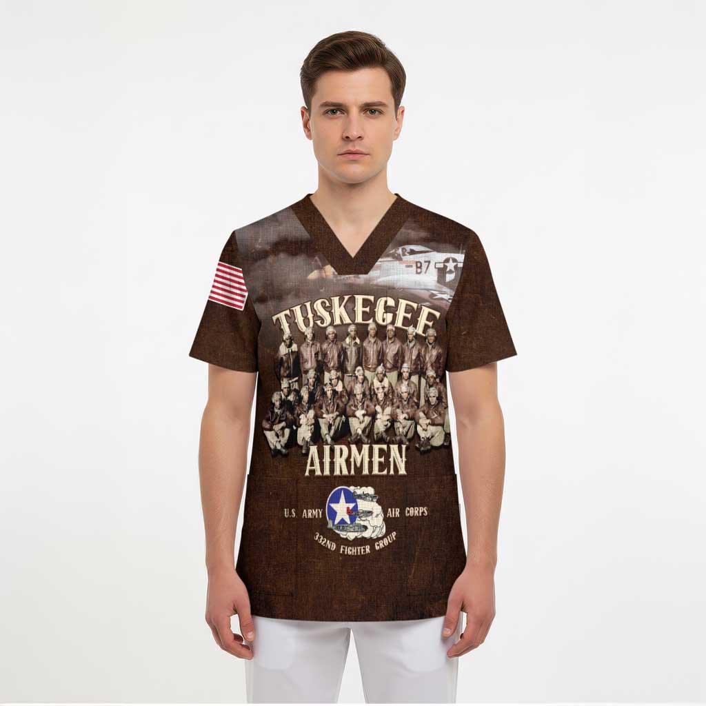 Remembering Tuskegee Airmen Scrub Top Heroes of the 332nd Squadron Retro Style - Wonder Print Shop