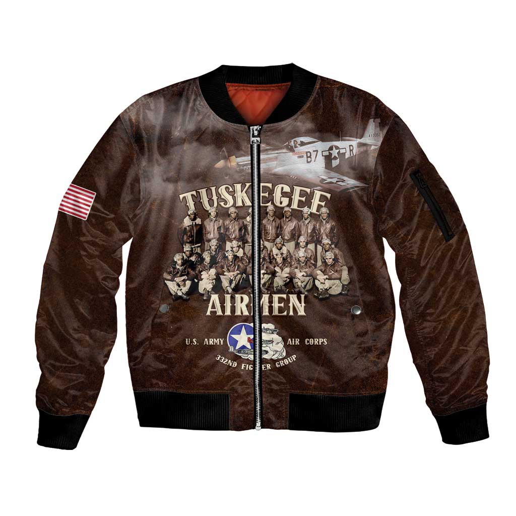 Remembering Tuskegee Airmen Sleeve Zip Bomber Jacket Heroes of the 332nd Squadron Retro Style - Wonder Print Shop