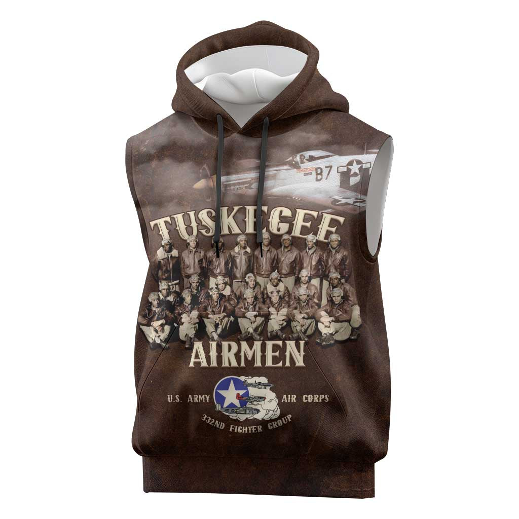 Remembering Tuskegee Airmen Sleeveless Hoodie Heroes of the 332nd Squadron Retro Style - Wonder Print Shop