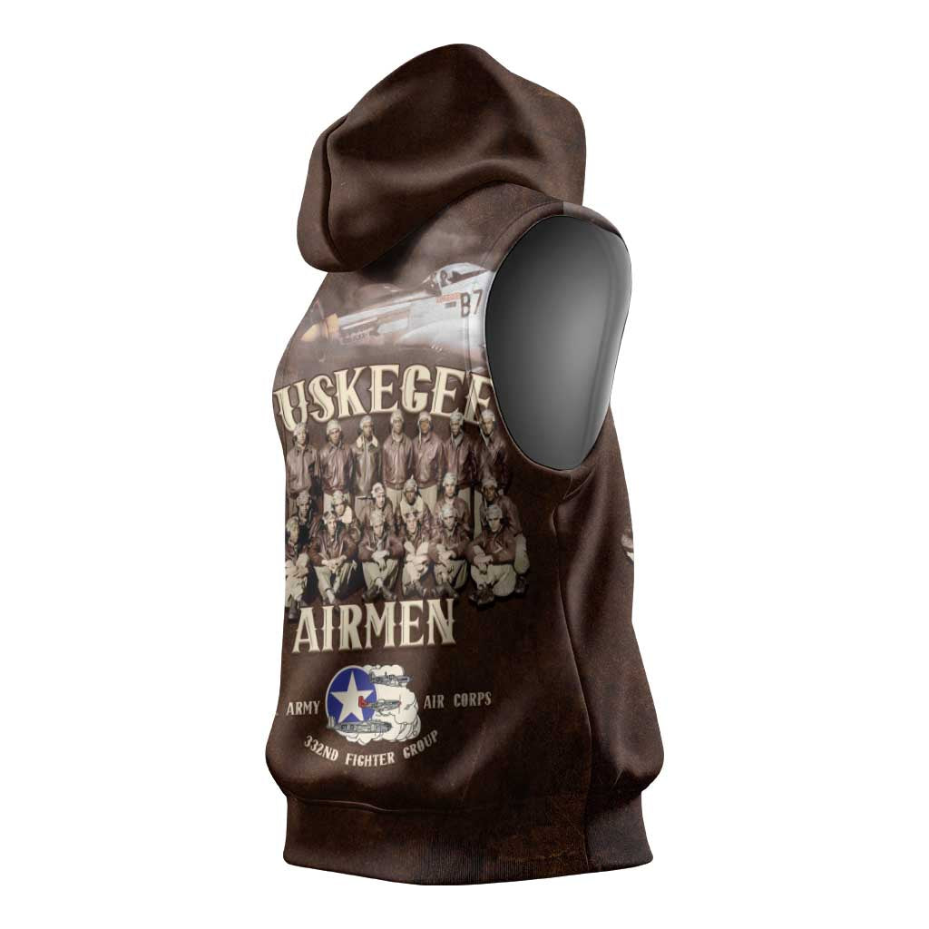 Remembering Tuskegee Airmen Sleeveless Hoodie Heroes of the 332nd Squadron Retro Style - Wonder Print Shop