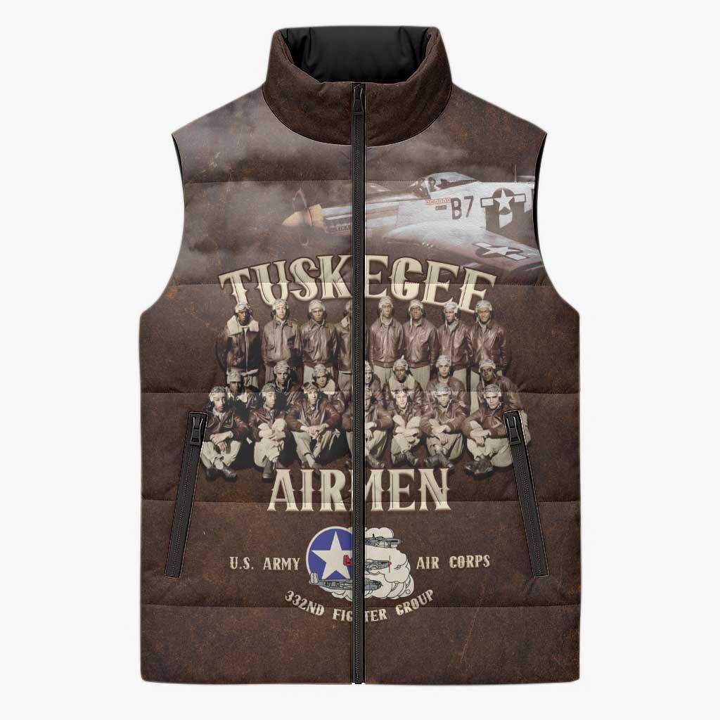 Remembering Tuskegee Airmen Sleeveless Puffer Jacket Heroes of the 332nd Squadron Retro Style - Wonder Print Shop