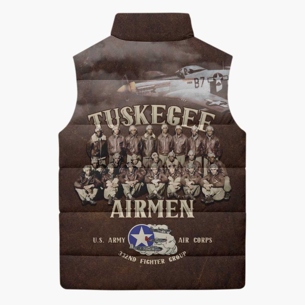 Remembering Tuskegee Airmen Sleeveless Puffer Jacket Heroes of the 332nd Squadron Retro Style - Wonder Print Shop
