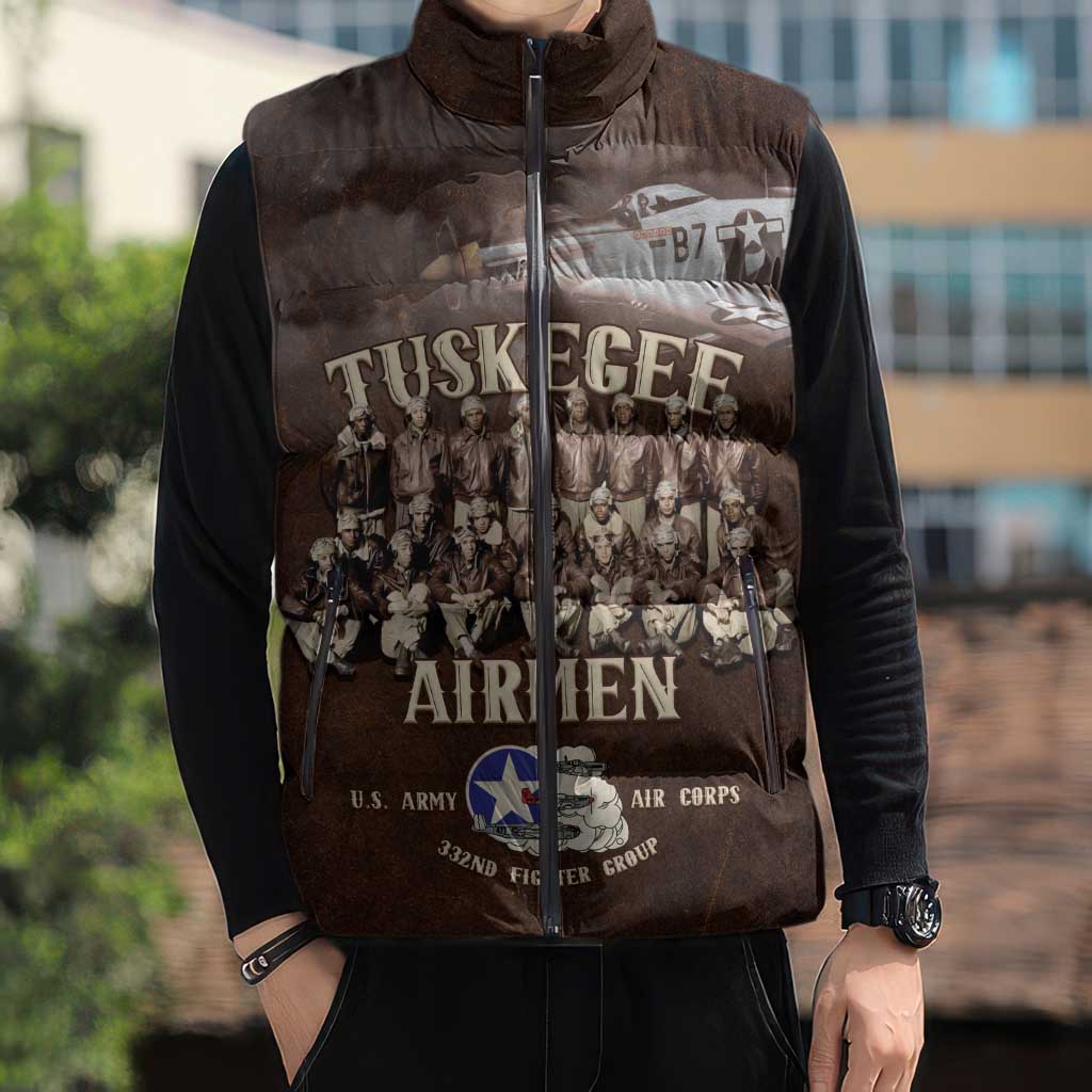 Remembering Tuskegee Airmen Sleeveless Puffer Jacket Heroes of the 332nd Squadron Retro Style - Wonder Print Shop