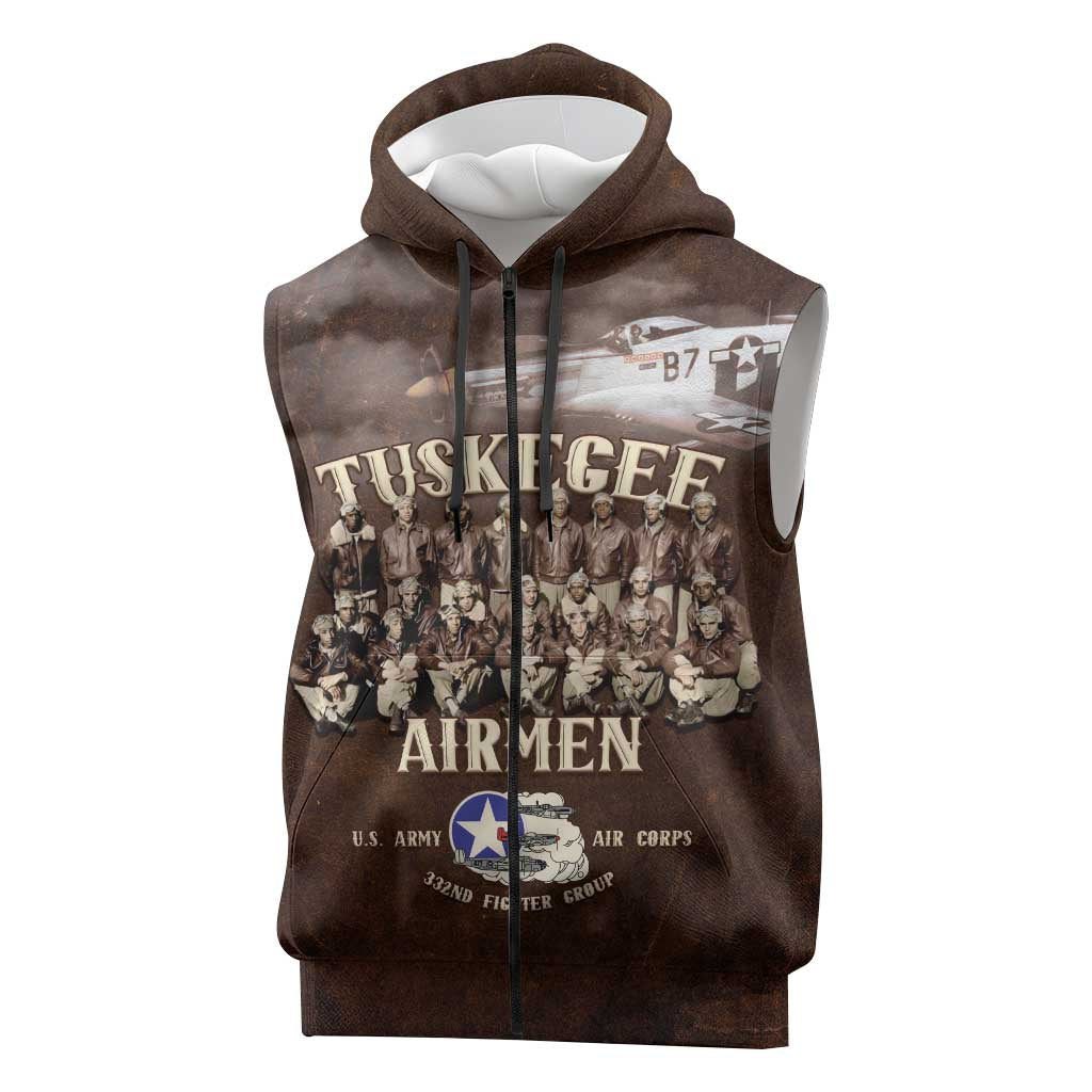 Remembering Tuskegee Airmen Sleeveless Zip Hoodie Heroes of the 332nd Squadron Retro Style - Wonder Print Shop
