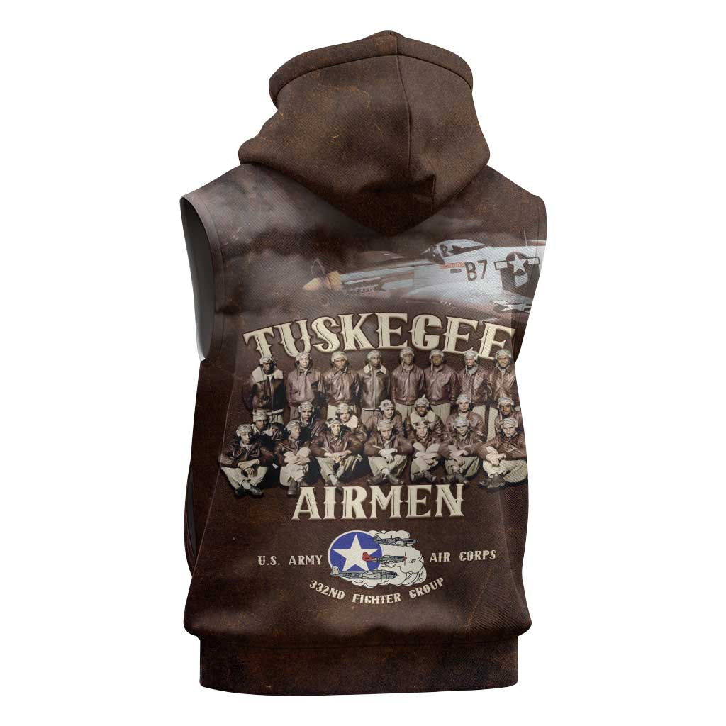 Remembering Tuskegee Airmen Sleeveless Zip Hoodie Heroes of the 332nd Squadron Retro Style - Wonder Print Shop