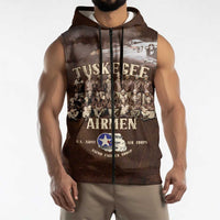 Remembering Tuskegee Airmen Sleeveless Zip Hoodie Heroes of the 332nd Squadron Retro Style - Wonder Print Shop