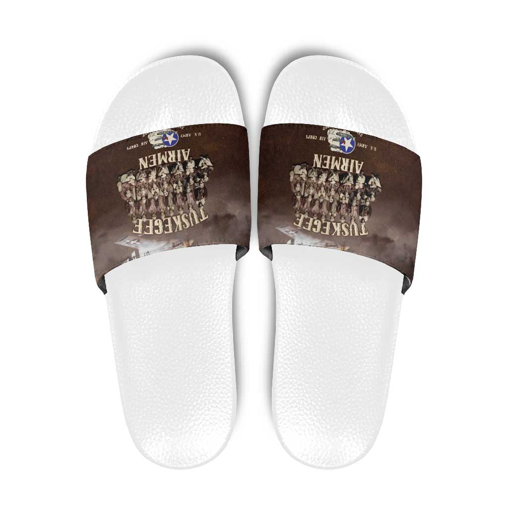 Remembering Tuskegee Airmen Slide Sandals Heroes of the 332nd Squadron Retro Style - Wonder Print Shop