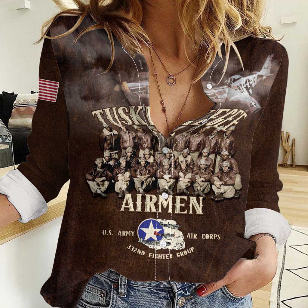 Remembering Tuskegee Airmen Women Casual Shirt Heroes of the 332nd Squadron Retro Style - Wonder Print Shop