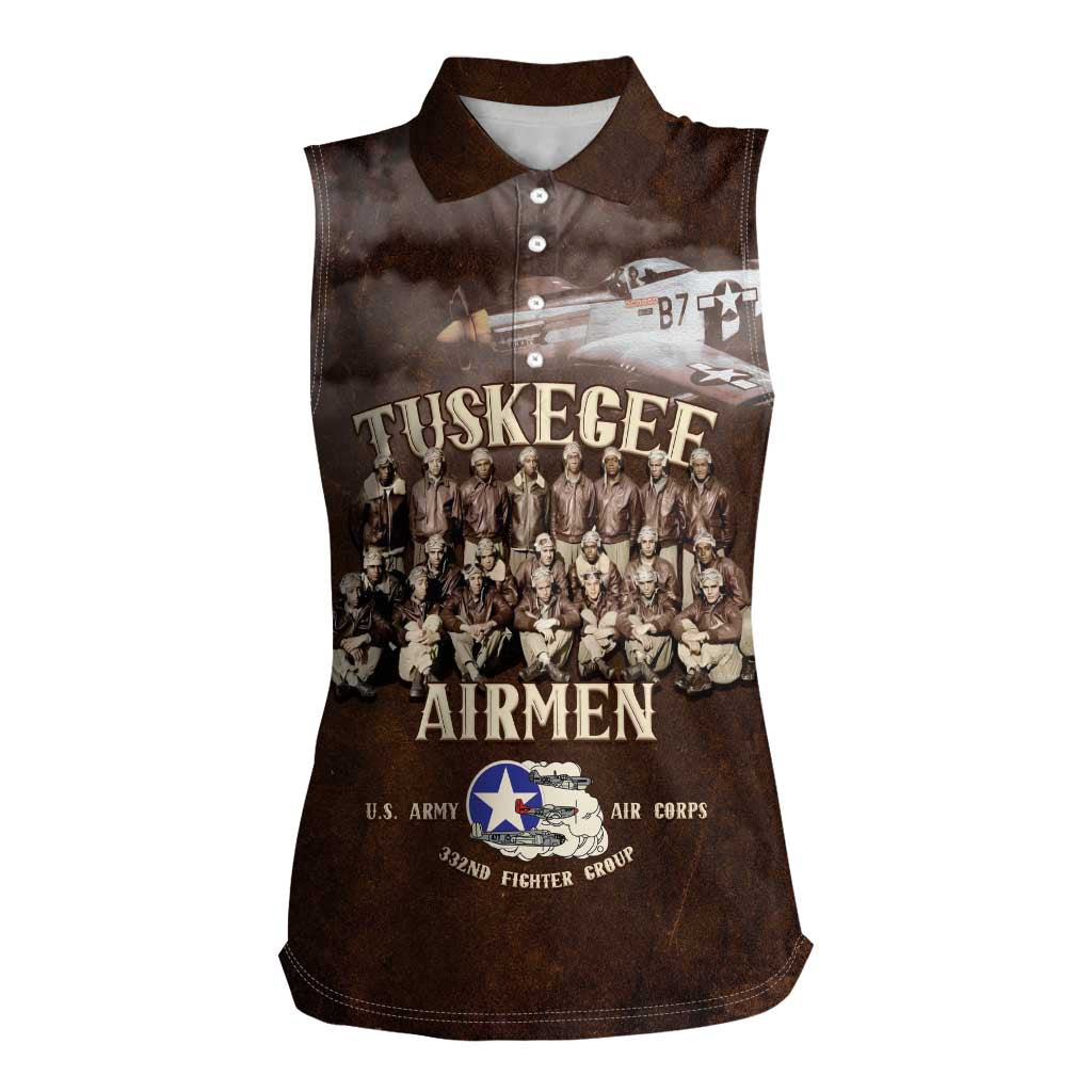 Remembering Tuskegee Airmen Women Sleeveless Polo Shirt Heroes of the 332nd Squadron Retro Style - Wonder Print Shop