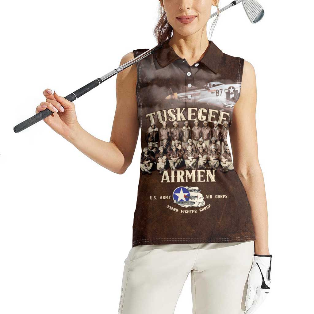 Remembering Tuskegee Airmen Women Sleeveless Polo Shirt Heroes of the 332nd Squadron Retro Style - Wonder Print Shop