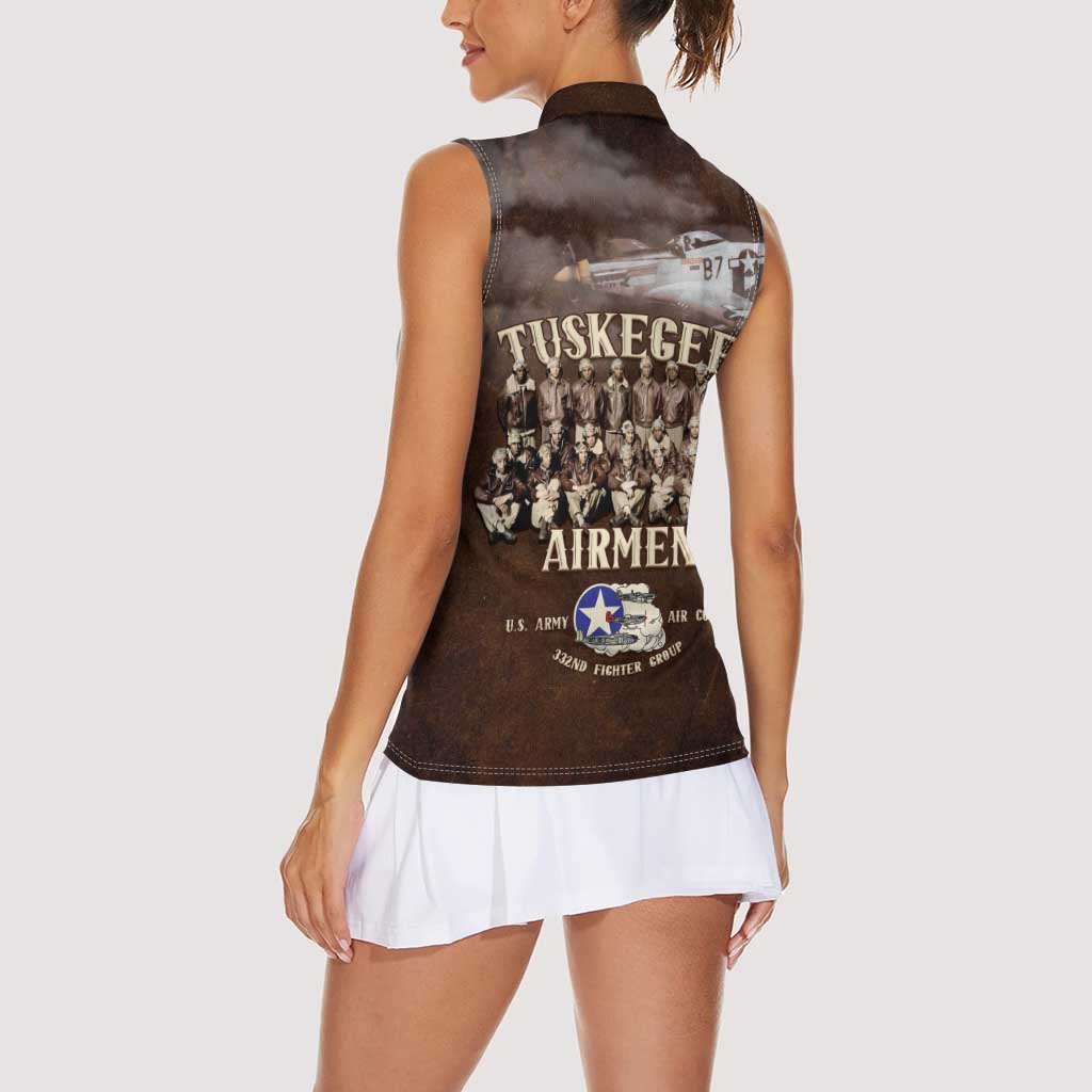 Remembering Tuskegee Airmen Women Sleeveless Polo Shirt Heroes of the 332nd Squadron Retro Style - Wonder Print Shop
