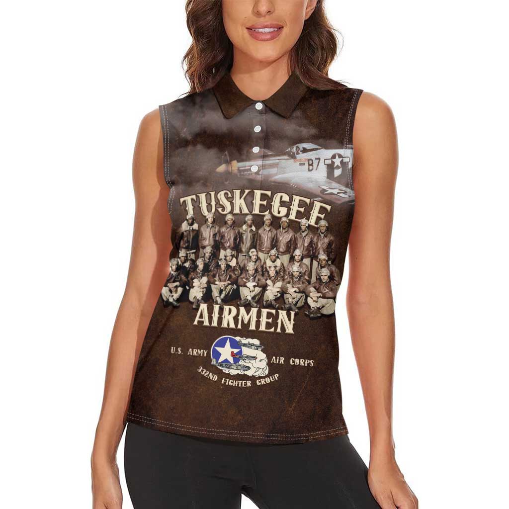Remembering Tuskegee Airmen Women Sleeveless Polo Shirt Heroes of the 332nd Squadron Retro Style - Wonder Print Shop
