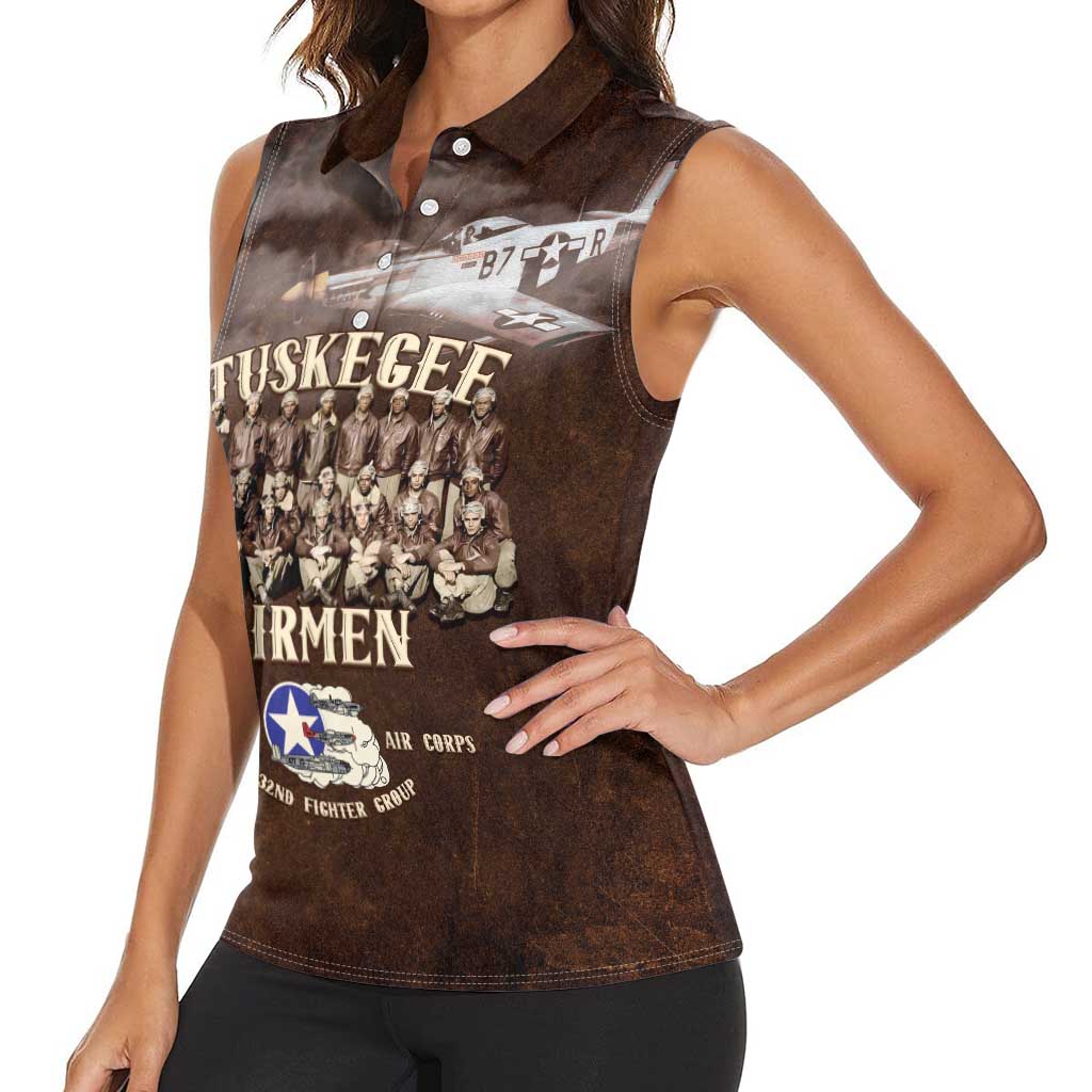 Remembering Tuskegee Airmen Women Sleeveless Polo Shirt Heroes of the 332nd Squadron Retro Style - Wonder Print Shop