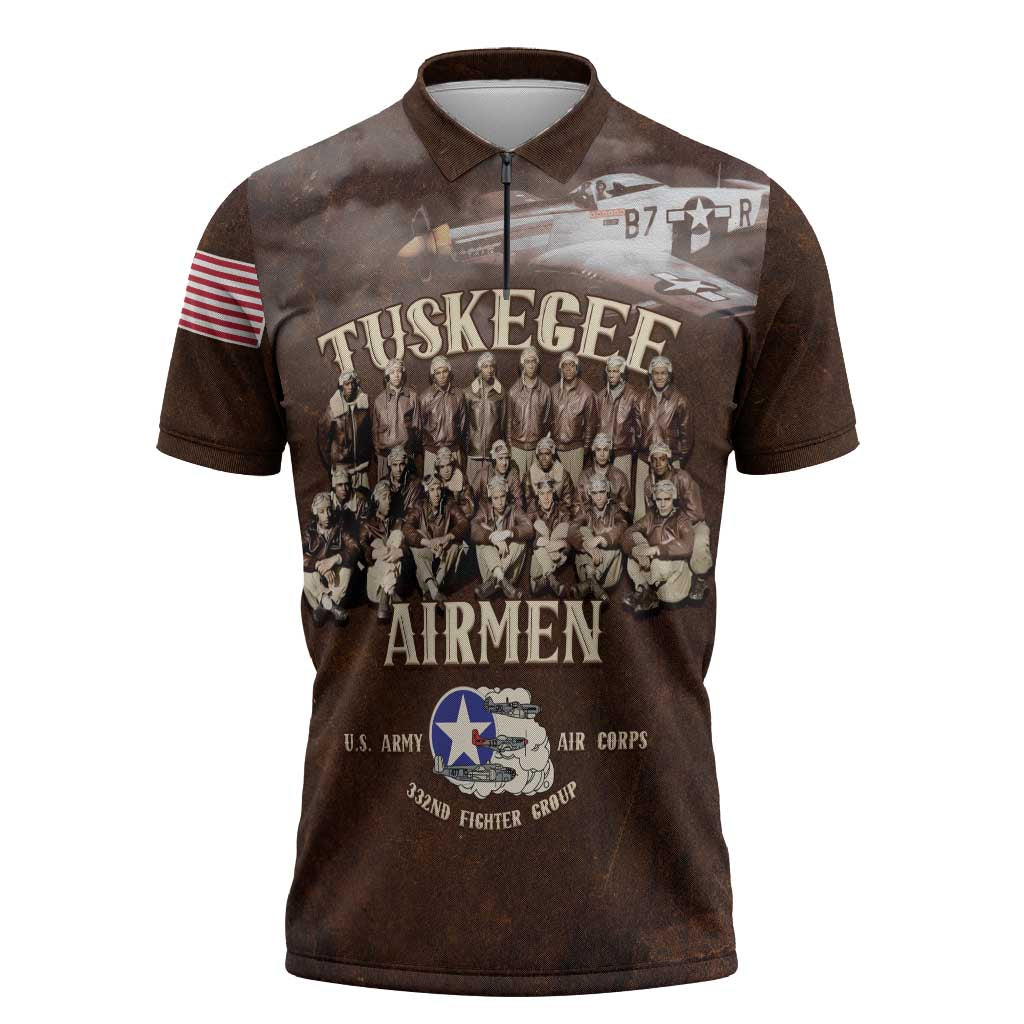 Remembering Tuskegee Airmen Zipper Polo Shirt Heroes of the 332nd Squadron Retro Style - Wonder Print Shop