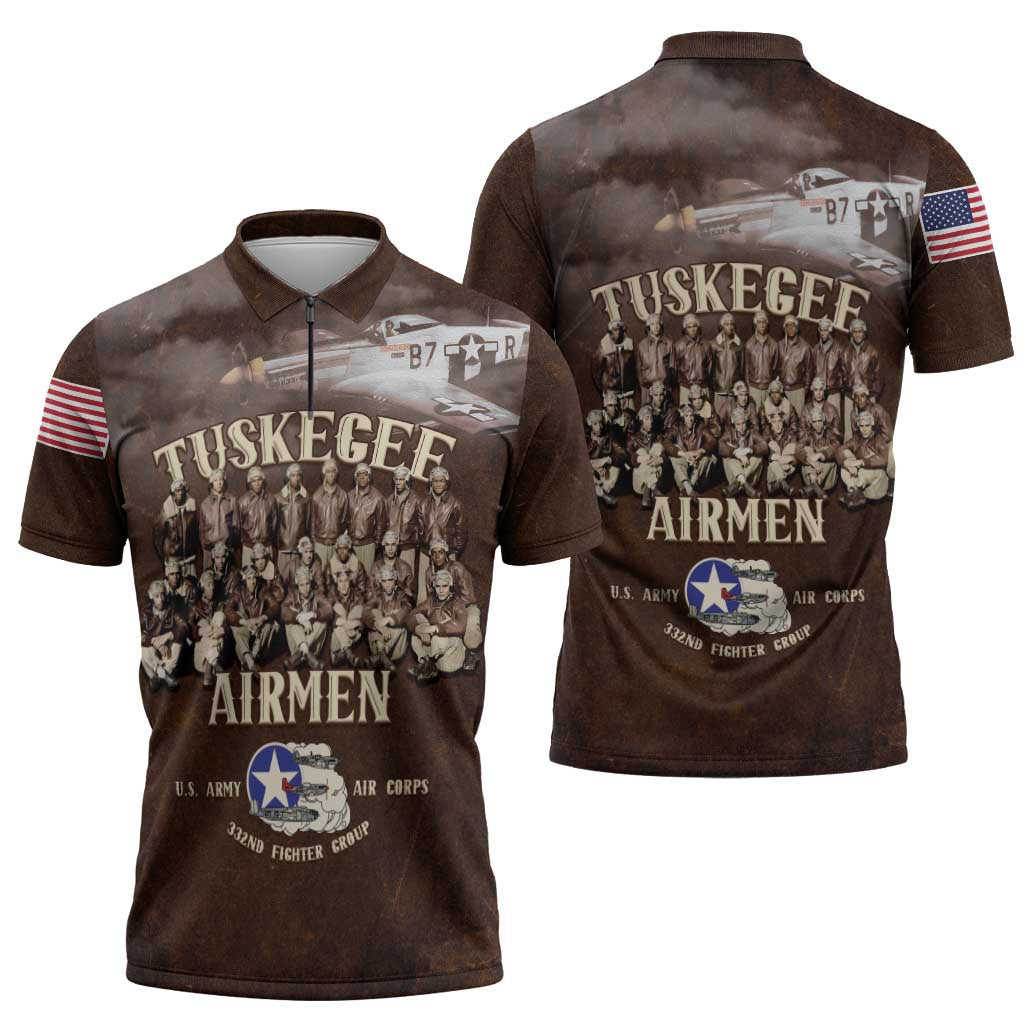 Remembering Tuskegee Airmen Zipper Polo Shirt Heroes of the 332nd Squadron Retro Style - Wonder Print Shop