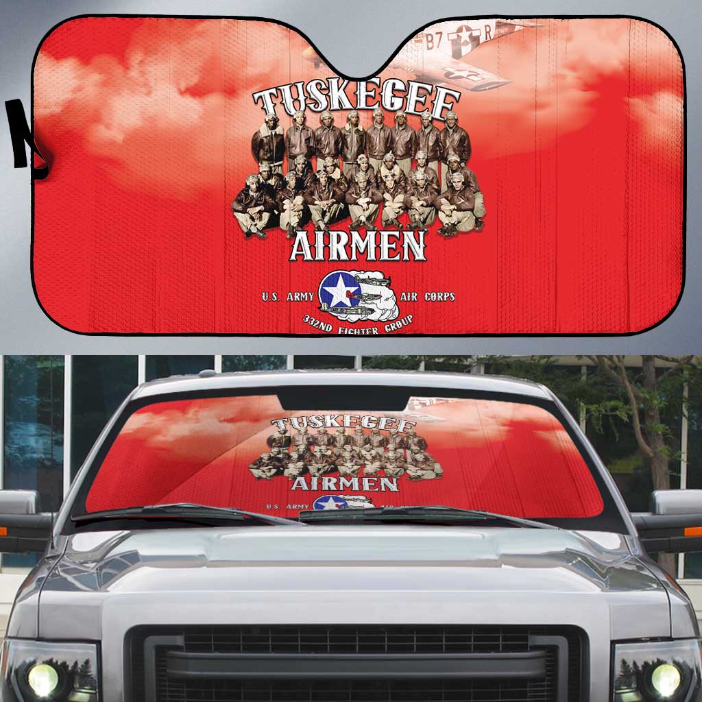 Remembering Tuskegee Airmen Auto Sun Shade Heroes of the 332nd Squadron Red Art - Wonder Print Shop