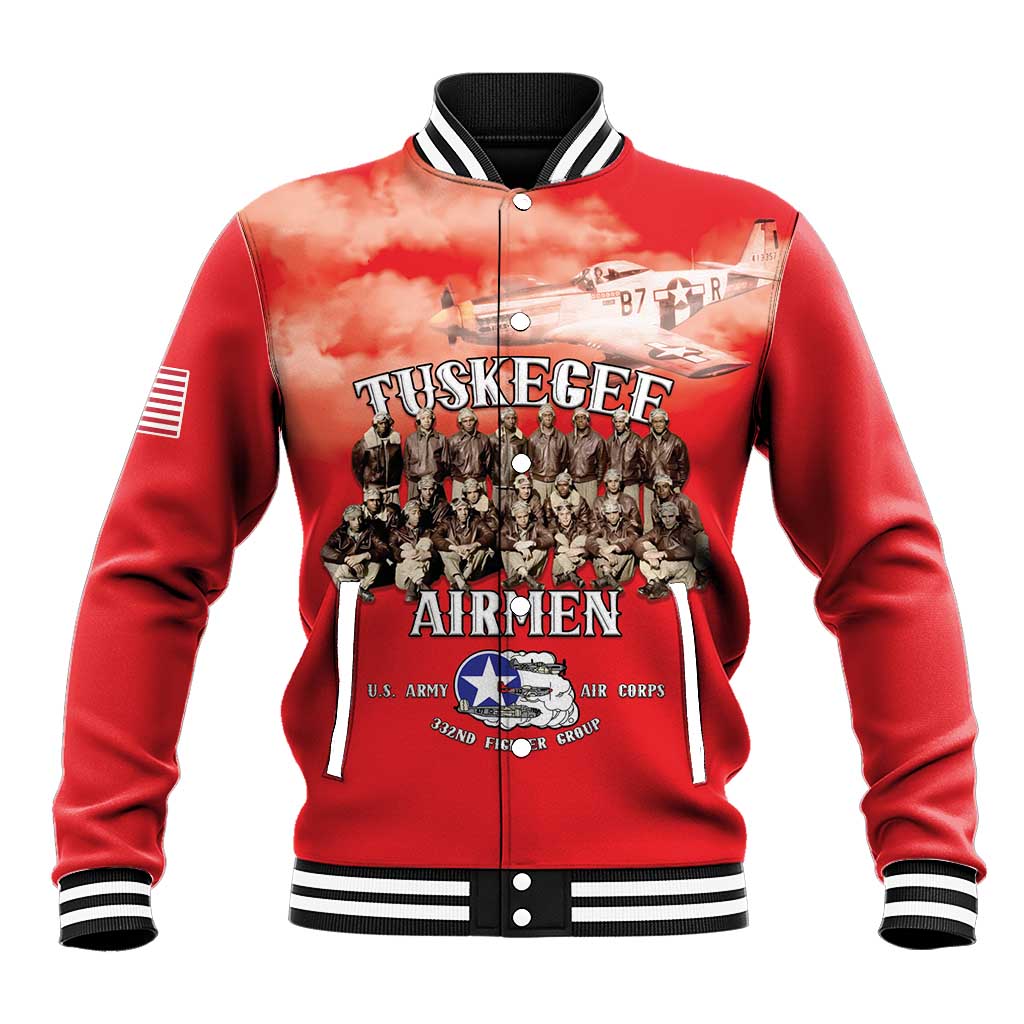 Remembering Tuskegee Airmen Baseball Jacket Heroes of the 332nd Squadron Red Art - Wonder Print Shop