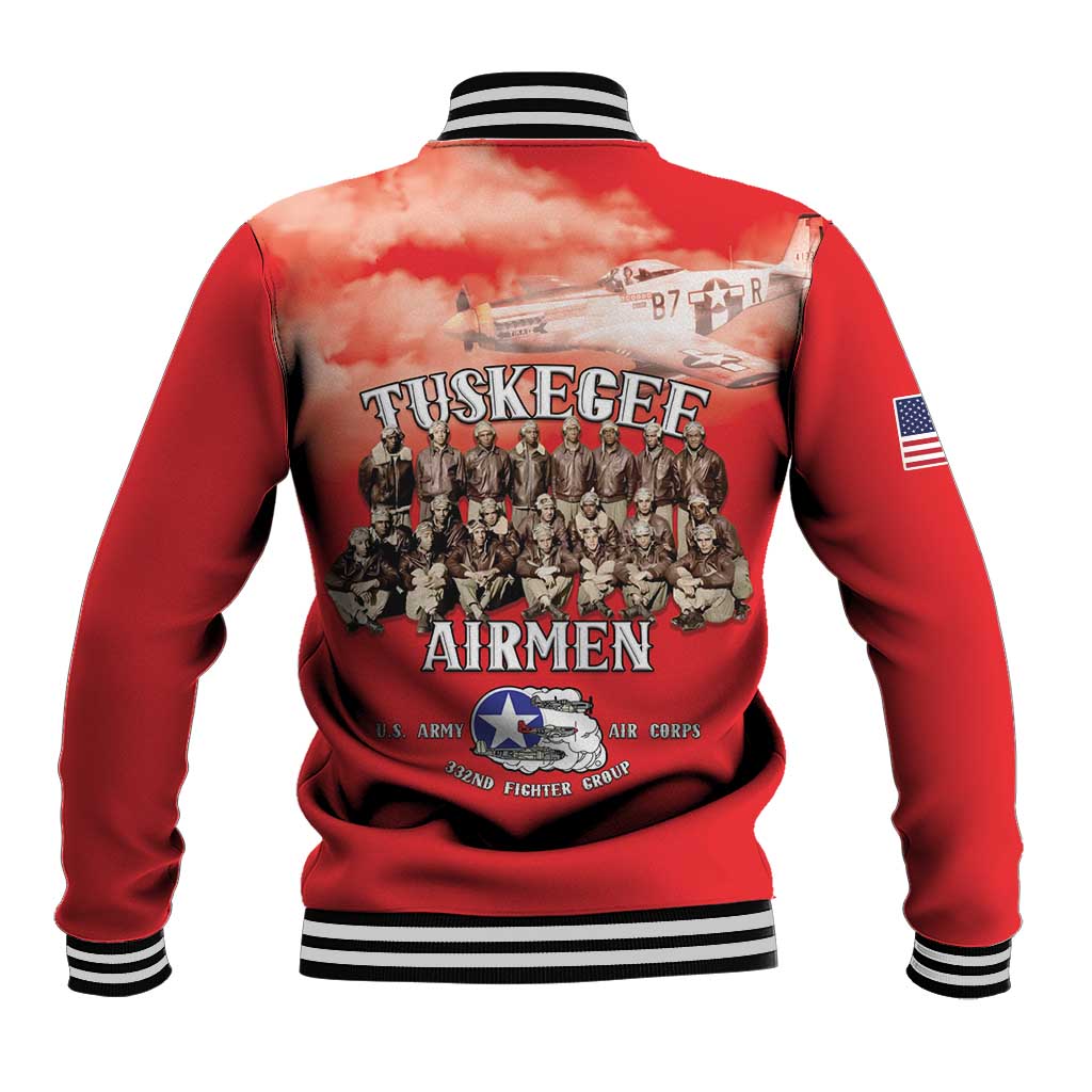 Remembering Tuskegee Airmen Baseball Jacket Heroes of the 332nd Squadron Red Art - Wonder Print Shop