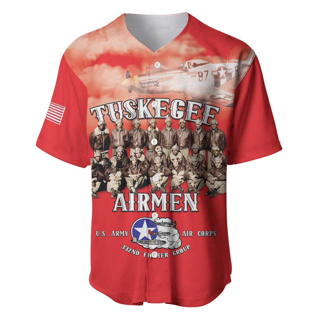 Remembering Tuskegee Airmen Baseball Jersey Heroes of the 332nd Squadron Red Art - Wonder Print Shop