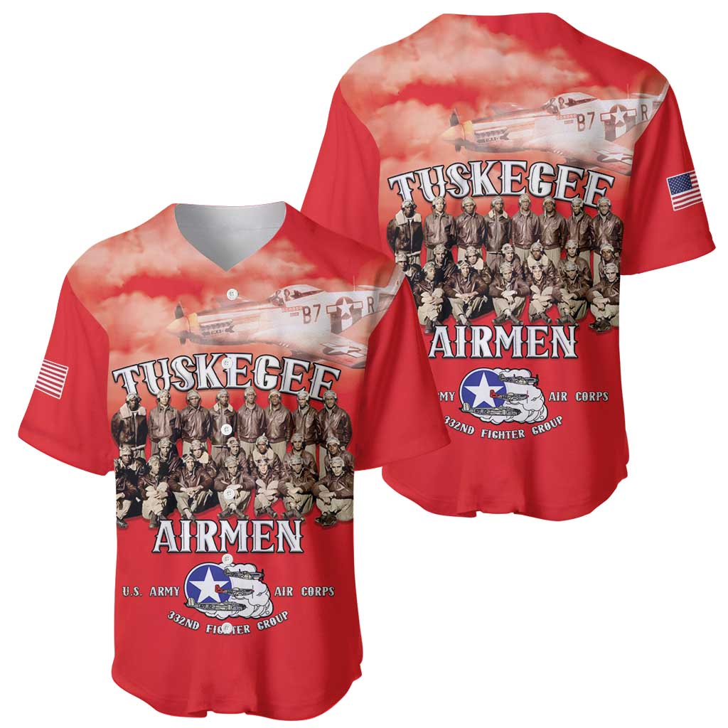 Remembering Tuskegee Airmen Baseball Jersey Heroes of the 332nd Squadron Red Art - Wonder Print Shop