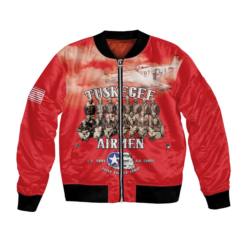 Remembering Tuskegee Airmen Bomber Jacket Heroes of the 332nd Squadron Red Art - Wonder Print Shop