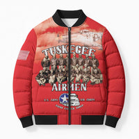 Remembering Tuskegee Airmen Bomber Puffer Jacket Heroes of the 332nd Squadron Red Art - Wonder Print Shop