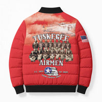 Remembering Tuskegee Airmen Bomber Puffer Jacket Heroes of the 332nd Squadron Red Art - Wonder Print Shop