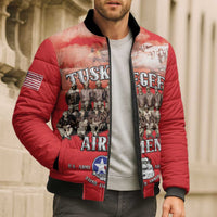 Remembering Tuskegee Airmen Bomber Puffer Jacket Heroes of the 332nd Squadron Red Art - Wonder Print Shop