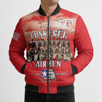 Remembering Tuskegee Airmen Bomber Puffer Jacket Heroes of the 332nd Squadron Red Art - Wonder Print Shop